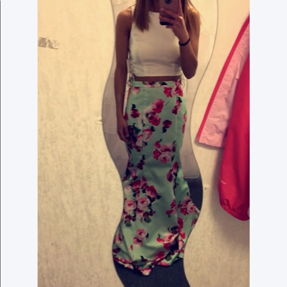 2 piece floral prom dress